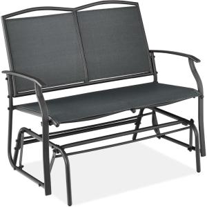 imageBest Choice Products 2Person Outdoor Patio Swing Glider Steel Bench Loveseat Rocker for Deck Porch wTextilene Fabric Steel Frame  IvoryGrayDark Gray