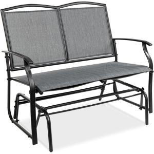 imageBest Choice Products 2Person Outdoor Patio Swing Glider Steel Bench Loveseat Rocker for Deck Porch wTextilene Fabric Steel Frame  IvoryGrayGrey