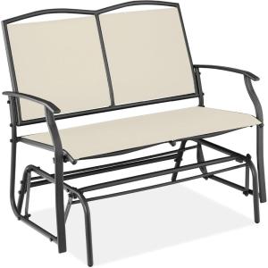 imageBest Choice Products 2Person Outdoor Patio Swing Glider Steel Bench Loveseat Rocker for Deck Porch wTextilene Fabric Steel Frame  IvoryGrayIvoryGray