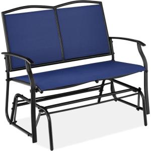 imageBest Choice Products 2Person Outdoor Patio Swing Glider Steel Bench Loveseat Rocker for Deck Porch wTextilene Fabric Steel Frame  IvoryGrayNavyBlack