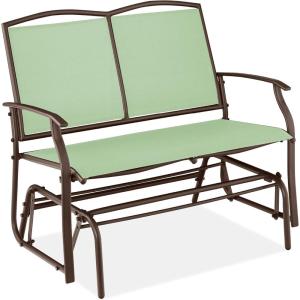 imageBest Choice Products 2Person Outdoor Patio Swing Glider Steel Bench Loveseat Rocker for Deck Porch wTextilene Fabric Steel Frame  IvoryGraySage GreenBrown