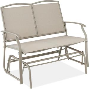 imageBest Choice Products 2Person Outdoor Patio Swing Glider Steel Bench Loveseat Rocker for Deck Porch wTextilene Fabric Steel Frame  IvoryGrayTaupe
