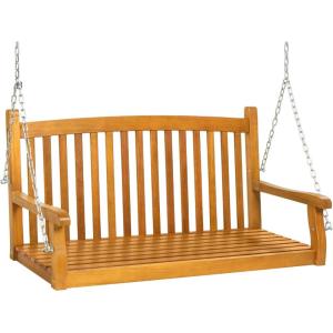 imageBest Choice Products 48in Wood Porch Swing Outdoor Patio Hanging Bench Chair Furniture for Deck Garden Yard wMounting Chains Curved Back Design 500lb Weight Capacity  BrownBrown