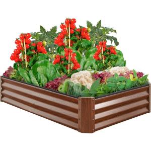 imageBest Choice Products 6x3x1ft Outdoor Metal Raised Garden Bed Box Vegetable Planter for Vegetables Flowers Herbs and Succulents  Dark GreenWood Grain