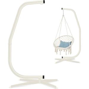 imageBest Choice Products Metal Hanging Hammock CStand for ChairWeatherResistant Finish Offset Base  Stand Only  BlackBeige