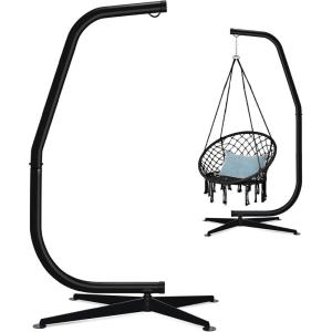 imageBest Choice Products Metal Hanging Hammock CStand for ChairWeatherResistant Finish Offset Base  Stand Only  BlackBlack