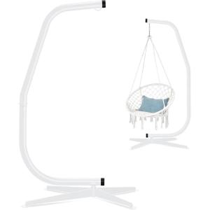 imageBest Choice Products Metal Hanging Hammock CStand for ChairWeatherResistant Finish Offset Base  Stand Only  BlackWhite