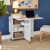 imageBest Choice Products Folding Dining Table Multipurpose Space Saving Collapsible Drop Leaf Extension Desk wWheels 3 Storage Shelves  WhiteCement Gray