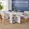 imageBest Choice Products Folding Dining Table Multipurpose Space Saving Collapsible Drop Leaf Extension Desk wWheels 3 Storage Shelves  WhiteCement Gray