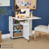 imageBest Choice Products Folding Dining Table Multipurpose Space Saving Collapsible Drop Leaf Extension Desk wWheels 3 Storage Shelves  WhiteWhite