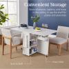imageBest Choice Products Folding Dining Table Multipurpose Space Saving Collapsible Drop Leaf Extension Desk wWheels 3 Storage Shelves  WhiteWhite