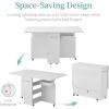 imageBest Choice Products Folding Dining Table Multipurpose Space Saving Collapsible Drop Leaf Extension Desk wWheels 3 Storage Shelves  WhiteWhite
