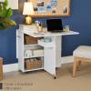 imageBest Choice Products Folding Dining Table Multipurpose Space Saving Collapsible Drop Leaf Extension Desk wWheels 3 Storage Shelves  WhiteWhite
