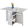 imageBest Choice Products Folding Dining Table Multipurpose Space Saving Collapsible Drop Leaf Extension Desk wWheels 3 Storage Shelves  WhiteCement Gray