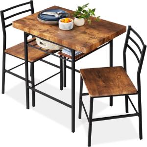imageBest Choice Products 3Piece Modern Dining Set Space Saving Dinette for Kitchen Dining Room Small Space wSteel Frame Builtin Storage Rack  Medium BrownBlackMedium BrownBlack