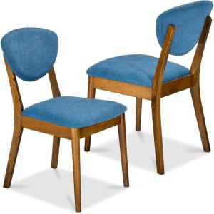 imageBest Choice Products Dining Chairs Set of 2 MidCentury Modern Upholstered Wood Armless wSeat Cushion Padded Backrest  WalnutCreamWalnutOcean Blue