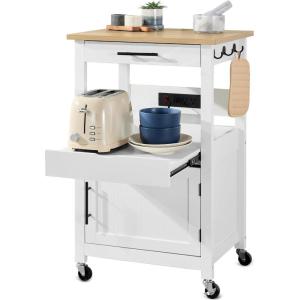 imageBest Choice Products Rolling Kitchen Island Cart Single Door Cabinet wDrawer Sliding Tray Hidden Outlet Hooks ampamp Lockable Wheels  Midnight BlueWhite