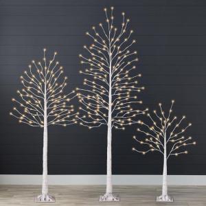 imageBest Choice Products 4ft 6ft and 8ft Lighted Birch Tree 3Pk wLED Lights 12 Color Options wWarm White for Home Festival Party Holiday Christmas Decoration Indoor and Outdoor Decor  BrownWhite