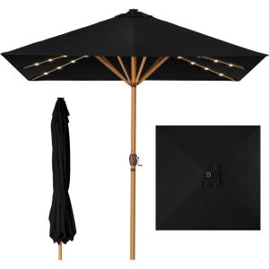 imageBest Choice Products 9ft Deep Square Solar Powered LED Lighted Patio Umbrella wWoodgrain Pattern UVResistant Fabric Hand Crank  Navy BlueBlack
