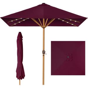 imageBest Choice Products 9ft Deep Square Solar Powered LED Lighted Patio Umbrella wWoodgrain Pattern UVResistant Fabric Hand Crank  Navy BlueBurgundy