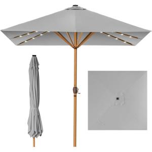 imageBest Choice Products 9ft Deep Square Solar Powered LED Lighted Patio Umbrella wWoodgrain Pattern UVResistant Fabric Hand Crank  Navy BlueFog Gray