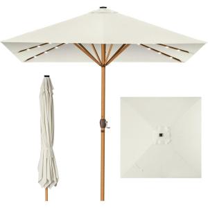 imageBest Choice Products 9ft Deep Square Solar Powered LED Lighted Patio Umbrella wWoodgrain Pattern UVResistant Fabric Hand Crank  Navy BlueIvory