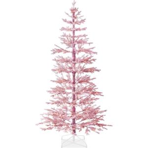 imageBest Choice Products PreLit Sparse Christmas Tree 6ft Artificial Flocked Pine Holiday Dcor Aspen Noble Fir White ampamp Multicolor LED Lights GreenPink