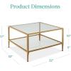 imageBest Choice Products 32 Square Glass Coffee Table Large 2Tier Accent Furniture for Living Room Bedroom wMetal Frame Glass Shelves  GoldGold