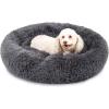 imageBest Choice Products 45in Dog Bed SelfWarming Plush Shag Fur Donut Calming Pet Bed Cuddler wWaterResistant Lining Raised Rim  BrownGray