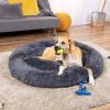 imageBest Choice Products 45in Dog Bed SelfWarming Plush Shag Fur Donut Calming Pet Bed Cuddler wWaterResistant Lining Raised Rim  BrownGray