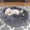imageBest Choice Products 45in Dog Bed SelfWarming Plush Shag Fur Donut Calming Pet Bed Cuddler wWaterResistant Lining Raised Rim  BrownGray
