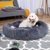 imageBest Choice Products 45in Dog Bed SelfWarming Plush Shag Fur Donut Calming Pet Bed Cuddler wWaterResistant Lining Raised Rim  BrownGray