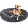 imageBest Choice Products 45in Dog Bed SelfWarming Plush Shag Fur Donut Calming Pet Bed Cuddler wWaterResistant Lining Raised Rim  BrownGray
