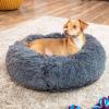 imageBest Choice Products 45in Dog Bed SelfWarming Plush Shag Fur Donut Calming Pet Bed Cuddler wWaterResistant Lining Raised Rim  BrownGray