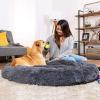 imageBest Choice Products 45in Dog Bed SelfWarming Plush Shag Fur Donut Calming Pet Bed Cuddler wWaterResistant Lining Raised Rim  BrownGray