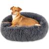 imageBest Choice Products 45in Dog Bed SelfWarming Plush Shag Fur Donut Calming Pet Bed Cuddler wWaterResistant Lining Raised Rim  BrownGray