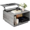 imageBest Choice Products Square Lift Top Coffee Table Wooden Rustic Modern Multifunctional Accent Table for Living Room wHidden Storage Cubby NonScratch Pads  GrayGrey