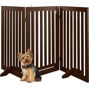 imageBest Choice Products 315in 3Panel Freestanding Wooden Pet Gate wWalk Through Door Adjustable Pen Support Feet  Espresso