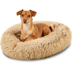 imageBest Choice Products 45in Dog Bed SelfWarming Plush Shag Fur Donut Calming Pet Bed Cuddler wWaterResistant Lining Raised Rim  BrownBrown
