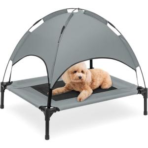 imageBest Choice Products 48in Elevated Cooling Dog Bed Outdoor Raised Mesh Pet Cot wRemovable Canopy Shade Tent Carrying Bag Breathable Fabric  GrayGray