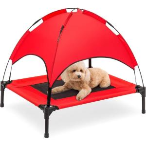 imageBest Choice Products 48in Elevated Cooling Dog Bed Outdoor Raised Mesh Pet Cot wRemovable Canopy Shade Tent Carrying Bag Breathable Fabric  GrayRed