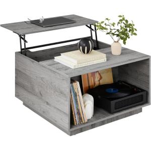 imageBest Choice Products Square Lift Top Coffee Table Wooden Rustic Modern Multifunctional Accent Table for Living Room wHidden Storage Cubby NonScratch Pads  GrayGrey
