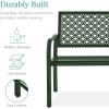 imageBest Choice Products Outdoor Bench 2Person Metal Steel Benches Furniture for Garden Patio Porch Entryway wGeometric Backrest 790lb Capacity  BlackDark Green