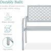 imageBest Choice Products Outdoor Bench 2Person Metal Steel Benches Furniture for Garden Patio Porch Entryway wGeometric Backrest 790lb Capacity  BlackLight Gray