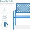 imageBest Choice Products Outdoor Bench 2Person Metal Steel Benches Furniture for Garden Patio Porch Entryway wGeometric Backrest 790lb Capacity  BlackOcean Blue