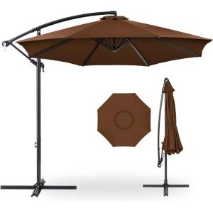 imageBest Choice Products 10ft Offset Hanging Market Patio Umbrella wEasy Tilt Adjustment Polyester Shade 8 Ribs for Backyard Poolside Lawn and GardenBrown