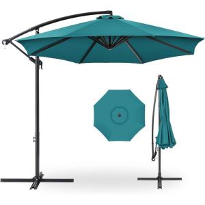 imageBest Choice Products 10ft Offset Hanging Market Patio Umbrella wEasy Tilt Adjustment Polyester Shade 8 Ribs for Backyard Poolside Lawn and GardenCerulean