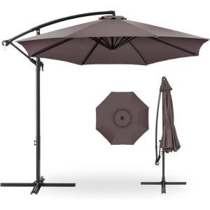 imageBest Choice Products 10ft Offset Hanging Market Patio Umbrella wEasy Tilt Adjustment Polyester Shade 8 Ribs for Backyard Poolside Lawn and GardenDeep Taupe
