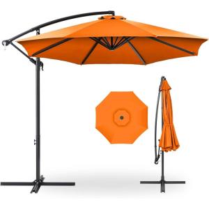 imageBest Choice Products 10ft Offset Hanging Market Patio Umbrella wEasy Tilt Adjustment Polyester Shade 8 Ribs for Backyard Poolside Lawn and GardenOrange