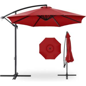 imageBest Choice Products 10ft Offset Hanging Market Patio Umbrella wEasy Tilt Adjustment Polyester Shade 8 Ribs for Backyard Poolside Lawn and GardenRed